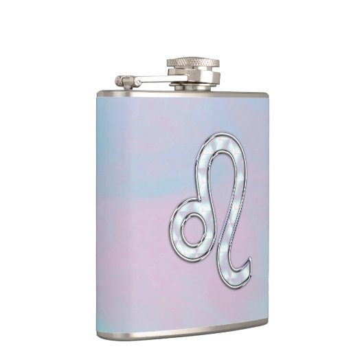 Leo Zodiac-teken op Pastels Nacre Style Print Heupfles (Rechts)