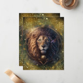 Leo Zodiac Teken Waterverf Ontwerp Notitiekaartje (Voorkant / Achterkant in situ)