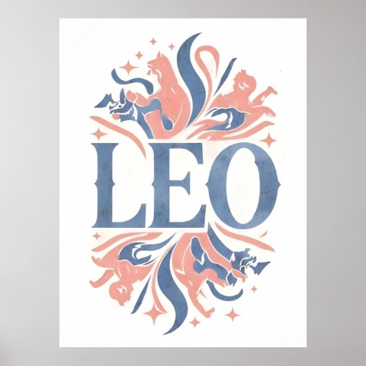  Leo Zodiac Teken Whimsical Illustration Poster (Voorkant)