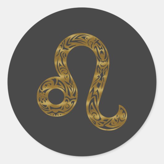 Leo Zodiac - Tribal Gold Ronde Sticker (Voorkant)