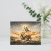 Leo Zodiac with Warrior Riding a Fiery Winged Lion Briefkaart (Staand voorkant)