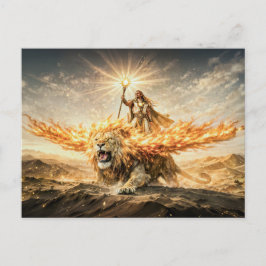 Leo Zodiac with Warrior Riding a Fiery Winged Lion Briefkaart