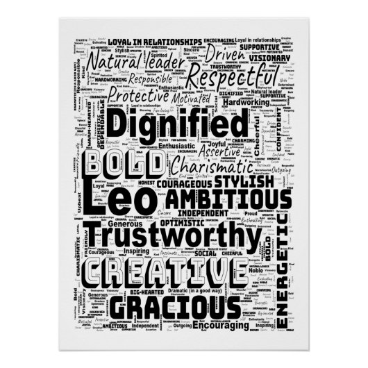 Leo Zodiac Word Cloud Inspiratie Perfect Poster (Voorkant)