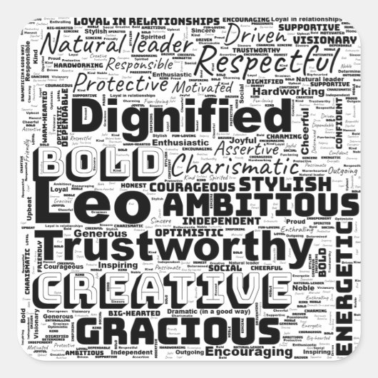 Leo Zodiac Word Cloud Inspiratie Vierkante Sticker (Voorkant)