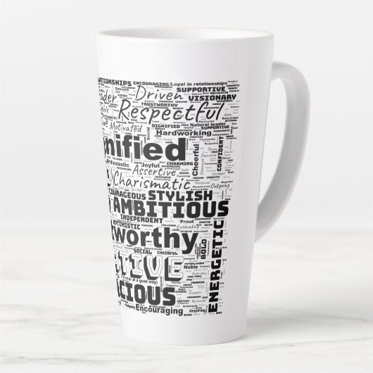 Leo Zodiac Word Cloud Inspiration Latte Mok (Rechterhoek)