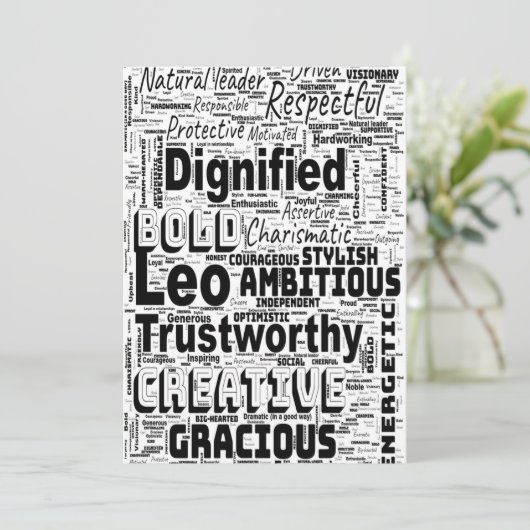 Leo Zodiac Word Cloud Spiral Kaart (Staand voorkant)
