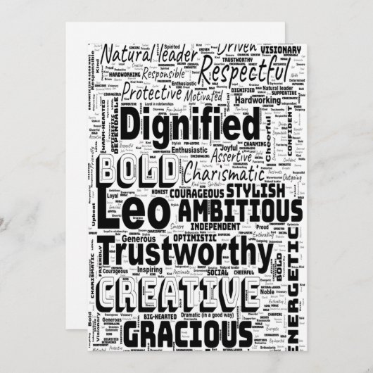 Leo Zodiac Word Cloud Spiral Kaart (Voorkant / Achterkant)