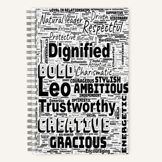 Leo Zodiac Word Cloud Spiral Planner Notitieboek (Voorkant)
