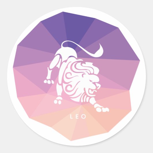 Leo zodiasticker moderne paarse achtergrond ronde sticker (Voorkant)