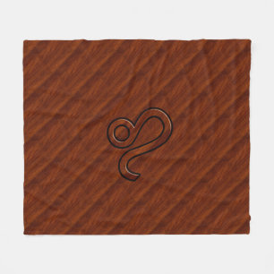 Leo Zodiasymbool in Rich Mahogany-houtstijl Fleece Deken