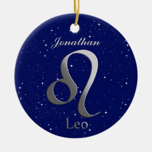 Leo Zonneteken Symbool met Naam Keramisch Ornament (Voorkant)