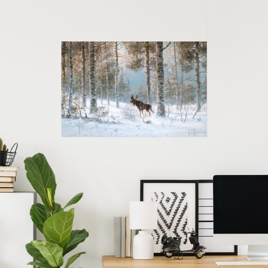 Leodinovich: Elk in het bos Poster (Thuiskantoor)