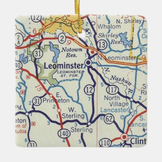 Leominster MA  Map Keramisch Ornament (Voorkant)