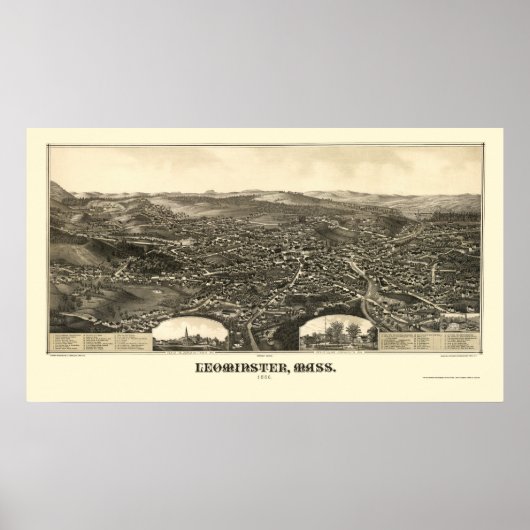 Leominster, MA Panoramic Map - 1886 Poster (Voorkant)