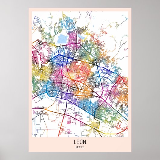 León Mexico-Stadkaart Poster (Voorkant)