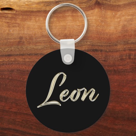 Leon Name whitegold Button Schlüsselanhänger Sleutelhanger (Voorkant)