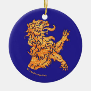Leon op blauw keramisch ornament
