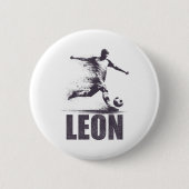 Leon Soccer Boys Personalized First Name Leon  Ronde Button 5,7 Cm (Voorkant)