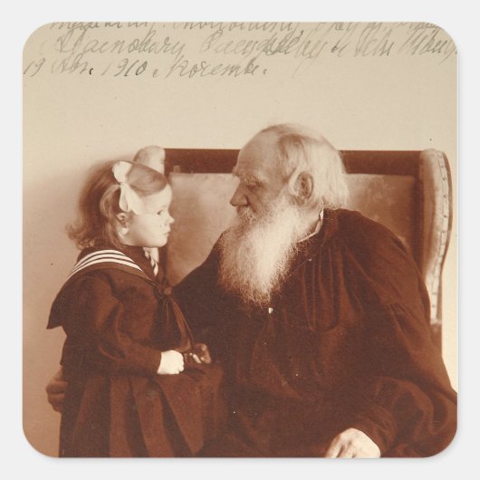 Leon Tolstoy met zijn kleindochter, Tatiana Vierkante Sticker (Voorkant)
