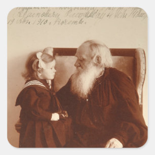 Leon Tolstoy met zijn kleindochter, Tatiana Vierkante Sticker