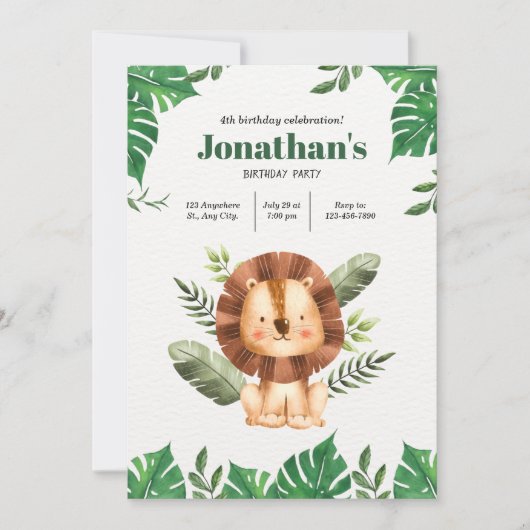 Leon Zoo Party: Een minimalistische Verjaardag van Kaart (Voorkant)