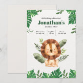 Leon Zoo Party: Een minimalistische Verjaardag van Kaart (Voorkant / Achterkant)