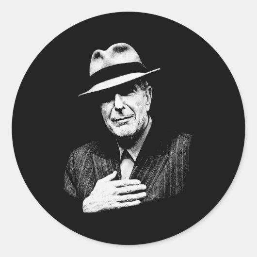 Leonard Cohen - Black and White Music Legend Ronde Sticker (Voorkant)