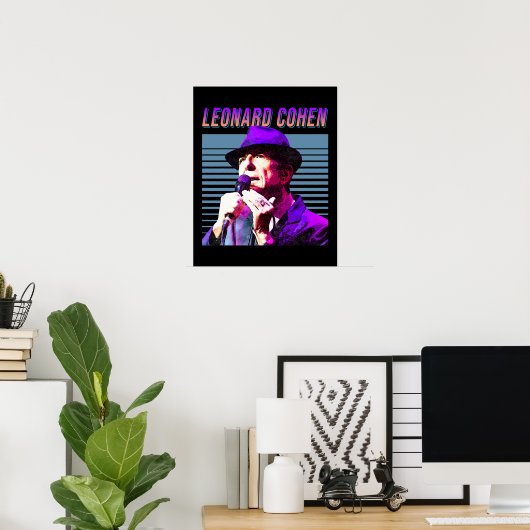 Leonard Cohen Faded 80's  esthetisch design Poster (Thuiskantoor)