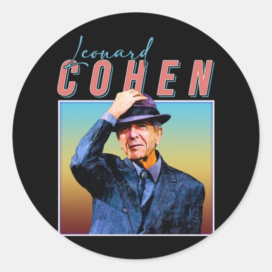 Leonard Cohen Retro Style Music Fan Gifts Ronde Sticker (Voorkant)