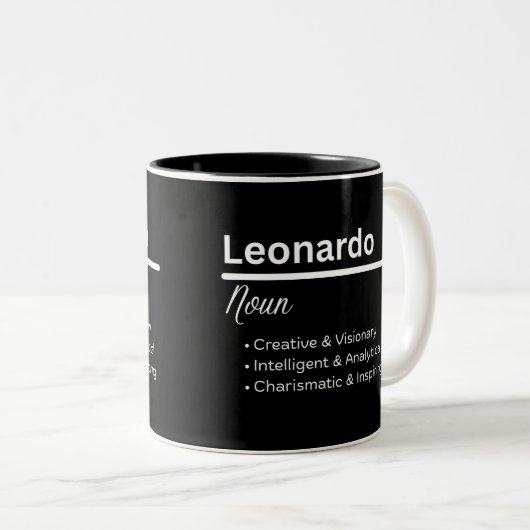 Leonardo Boy Name Definition Personalized Mug Tweekleurige Koffiemok (Voorkant rechts)