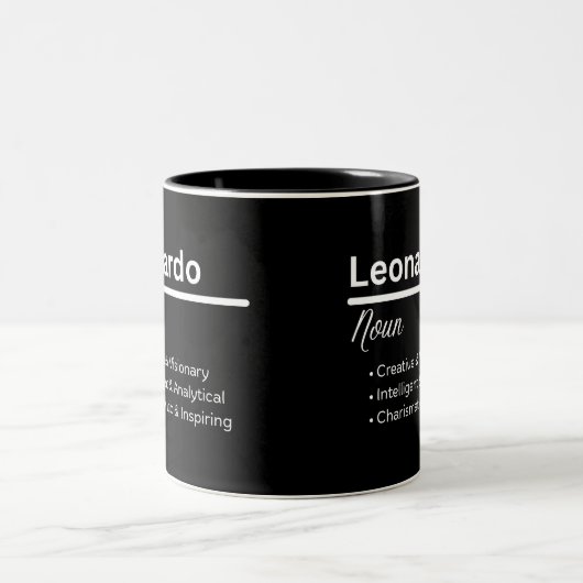Leonardo Boy Name Definition Personalized Mug Tweekleurige Koffiemok (Center)