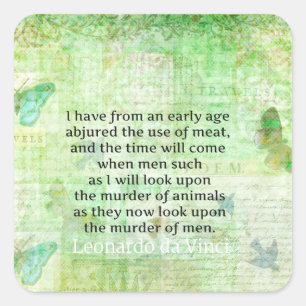 Leonardo da Vinci Animal Rights citeert vegan Vierkante Sticker