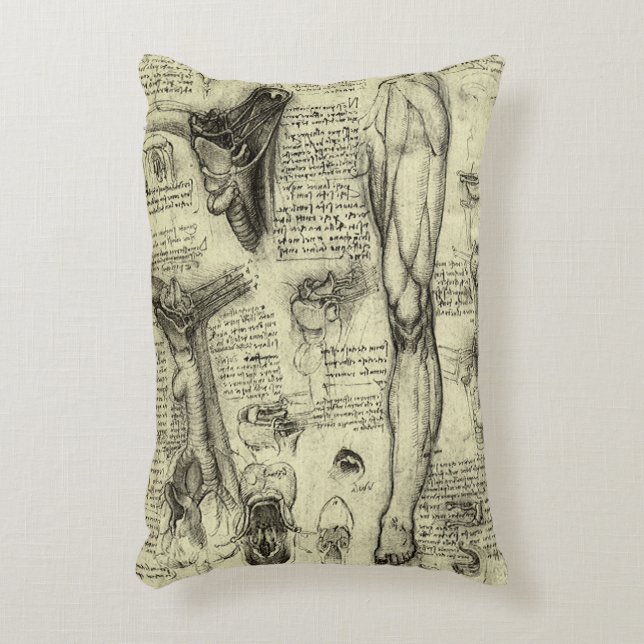 Leonardo da Vinci Antieke Menselijke Anatomie Keel Accent Kussen (Voorkant(Verticaal))
