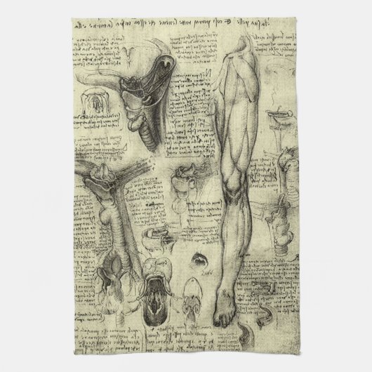 Leonardo da Vinci Antieke Menselijke Anatomie Stro Theedoek (Verticaal)