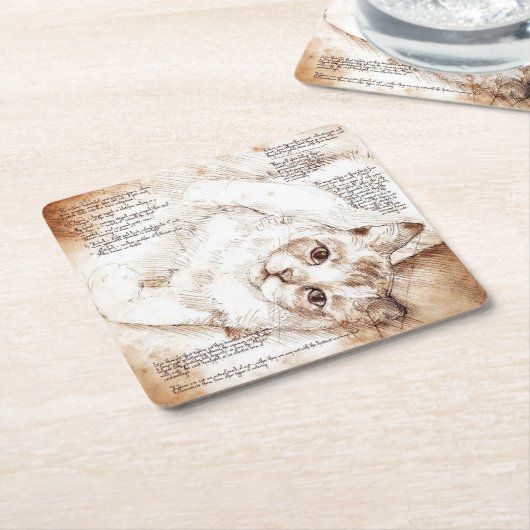 Leonardo da Vinci Cat Sketch Onderzetter (Schuin)