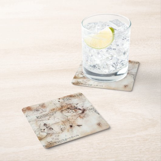 Leonardo da Vinci Cat Sketch Onderzetter (Insitu)