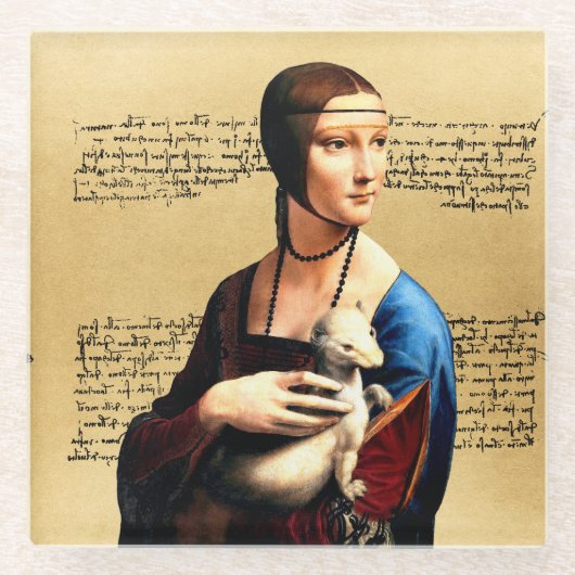 Leonardo da Vinci Dame met Ermine Glazen Onderzetter (Voorkant)