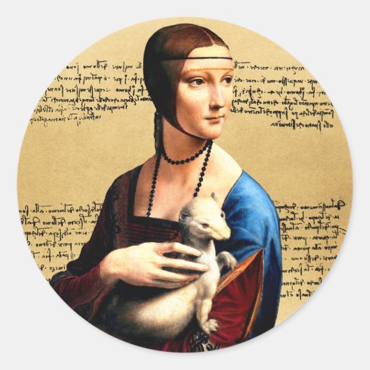 Leonardo da Vinci Dame met Ermine Ronde Sticker (Voorkant)