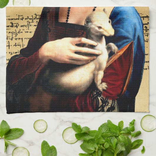 Leonardo da Vinci Dame met Ermine Theedoek (Gevouwen)