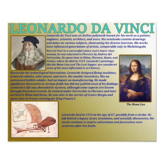 Leonardo Da Vinci Foto Afdruk (Voorkant)