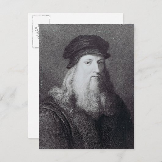 Leonardo da Vinci, gegraveerd door Raphael Briefkaart (Voorkant / Achterkant)