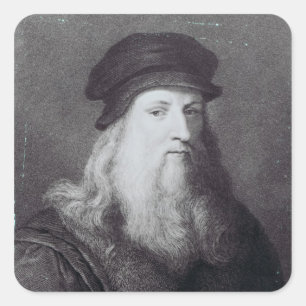 Leonardo da Vinci, gegraveerd door Raphael Vierkante Sticker