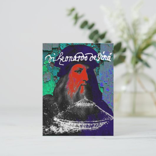 Leonardo Da Vinci Genius Gemengde Media Collage Briefkaart (Staand voorkant)