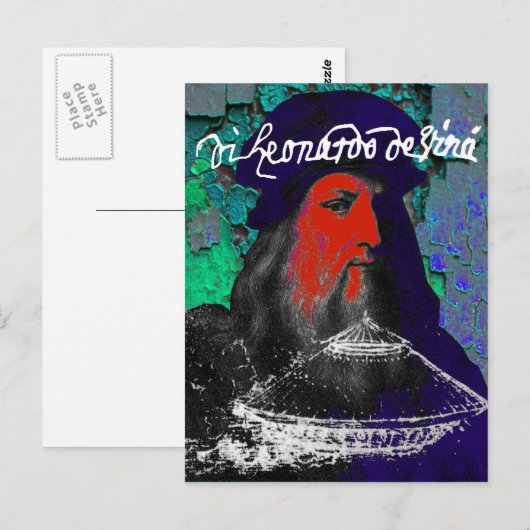 Leonardo Da Vinci Genius Gemengde Media Collage Briefkaart (Voorkant / Achterkant)