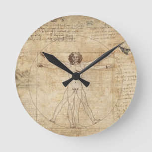 Leonardo Da Vinci Het Man van Vitruvian Ronde Klok