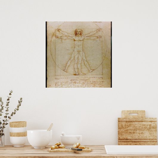 Leonardo Da Vinci, het Vitruviaanse Man, Renaissan Poster (Keuken)