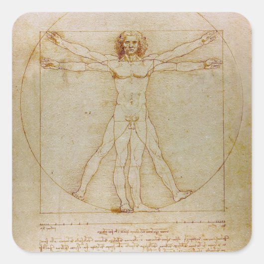 Leonardo Da Vinci, het Vitruviaanse Man, Renaissan Vierkante Sticker (Voorkant)