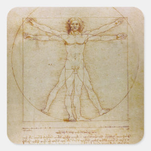 Leonardo Da Vinci, het Vitruviaanse Man, Renaissan Vierkante Sticker