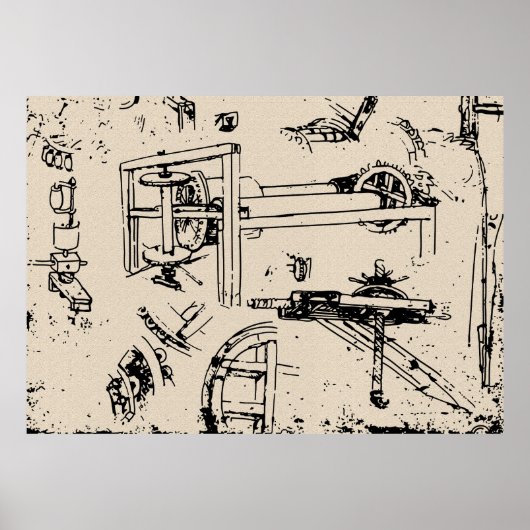 Leonardo da Vinci Inventions Drawing Poster (Voorkant)