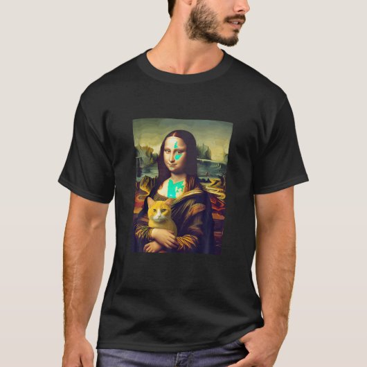Leonardo da Vinci is Mona Lisa met een kat grappig T-shirt (Voorkant)